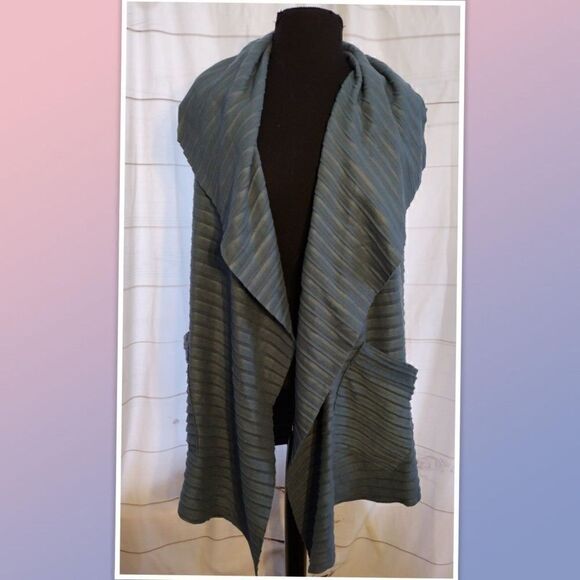 Le Moda Sweater Vest Womens One Size Blue Ribbed Sleeveless Duster Shaw - Picture 1 of 4